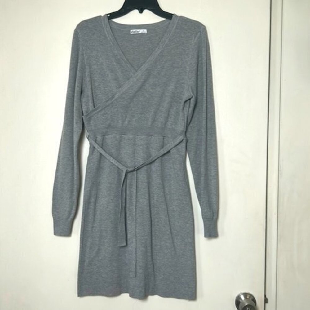 Aster Gray Knit Sweater Front Wrap Dress- Size 1X